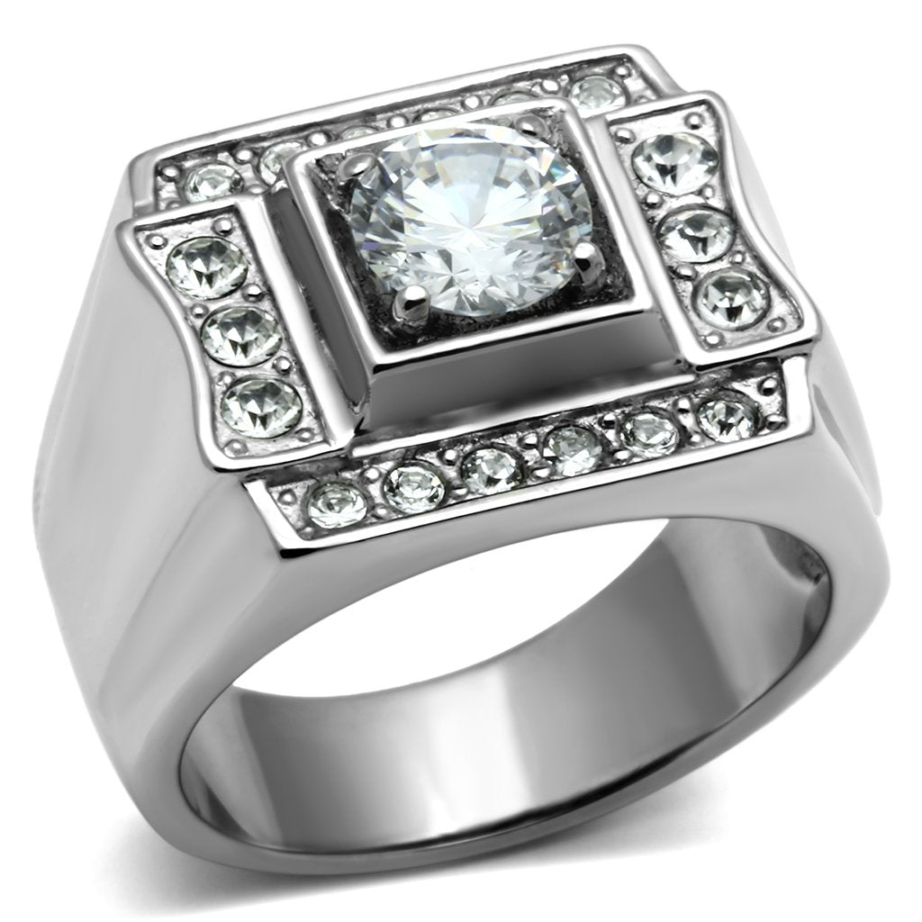 TK593 High polished (no plating) Stainless Steel Ring with AAA Grade CZ in Clear - Joyeria Lady