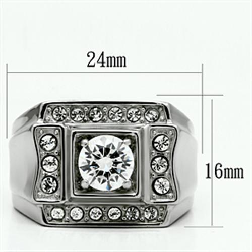 TK593 High polished (no plating) Stainless Steel Ring with AAA Grade CZ in Clear - Joyeria Lady