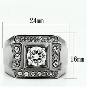 TK593 High polished (no plating) Stainless Steel Ring with AAA Grade CZ in Clear