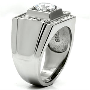 TK593 High polished (no plating) Stainless Steel Ring with AAA Grade CZ in Clear