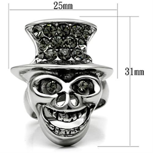 TK605 - High polished (no plating) Stainless Steel Ring with Top Grade Crystal  in Black Diamond - Joyeria Lady