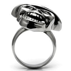 TK605 - High polished (no plating) Stainless Steel Ring with Top Grade Crystal  in Black Diamond