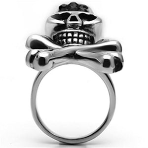 TK606 - High polished (no plating) Stainless Steel Ring with Top Grade Crystal  in Jet