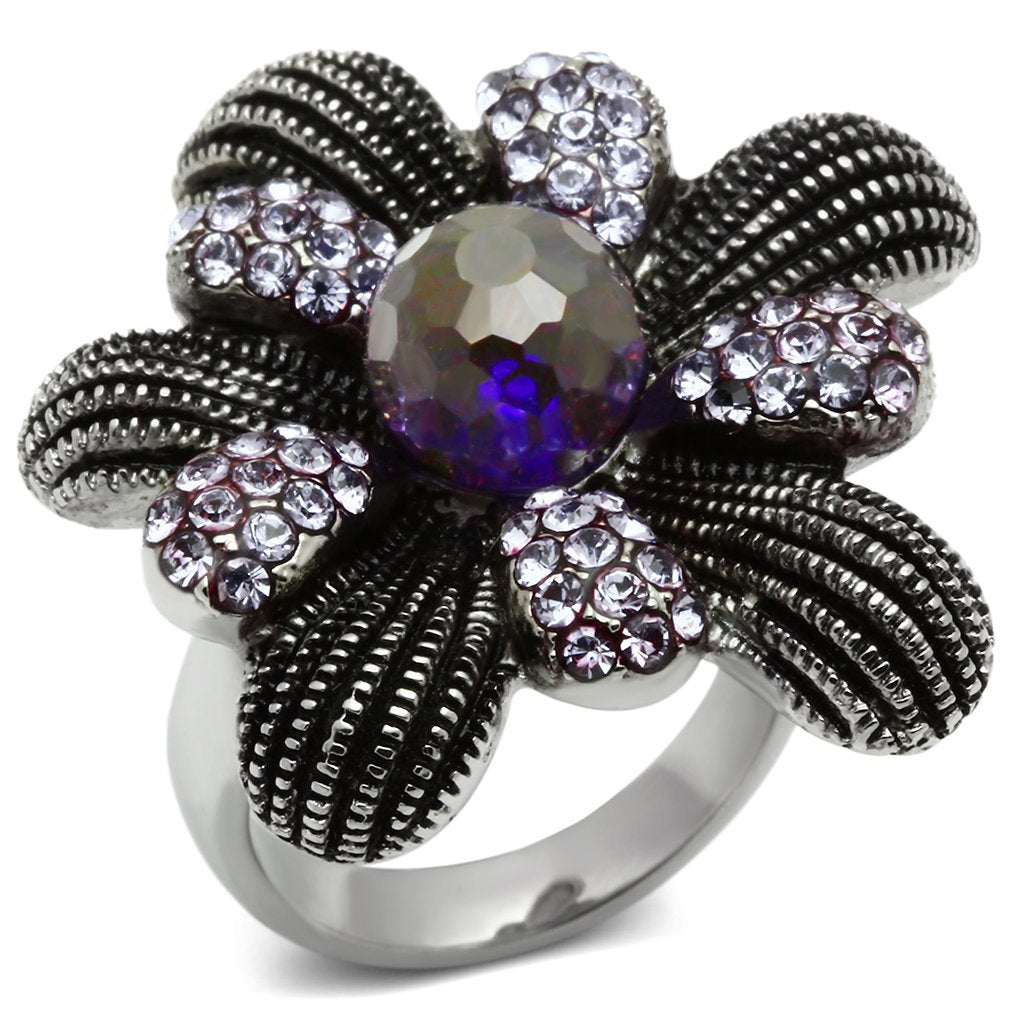 TK607 - High polished (no plating) Stainless Steel Ring with Synthetic Synthetic Glass in Amethyst - Joyeria Lady