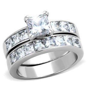 TK61206 - High polished (no plating) Stainless Steel Ring with AAA Grade CZ  in Clear - Joyeria Lady