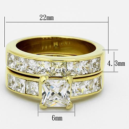 TK61206G - IP Gold(Ion Plating) Stainless Steel Ring with AAA Grade CZ  in Clear - Joyeria Lady