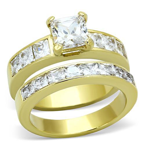 TK61206G - IP Gold(Ion Plating) Stainless Steel Ring with AAA Grade CZ  in Clear - Joyeria Lady