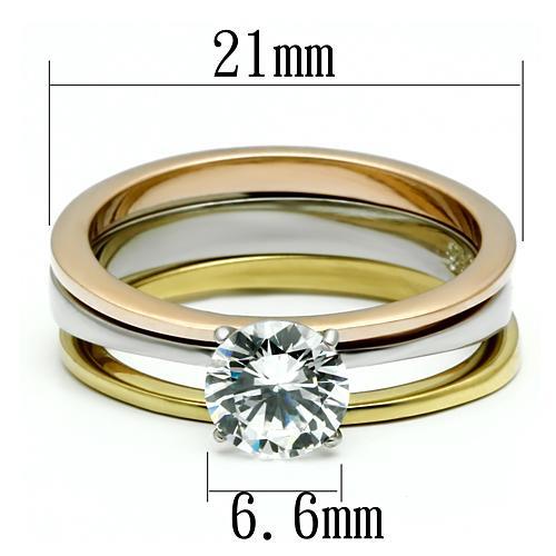 TK620 - Three-Tone IP Stainless Steel Ring with AAA Grade CZ  in Clear - Joyeria Lady