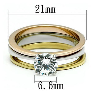 TK620 - Three-Tone IP Stainless Steel Ring with AAA Grade CZ  in Clear