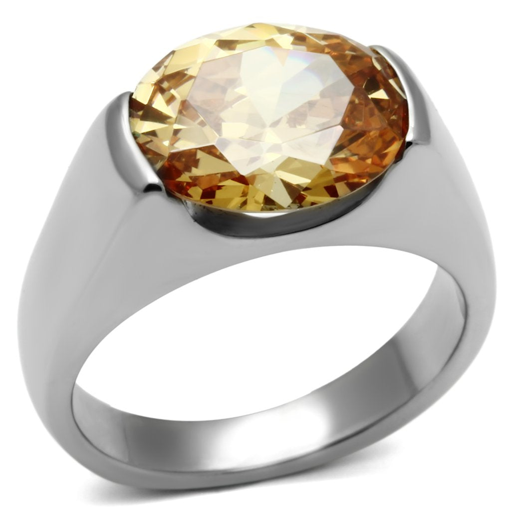 TK622 - High polished (no plating) Stainless Steel Ring with AAA Grade CZ  in Champagne - Joyeria Lady