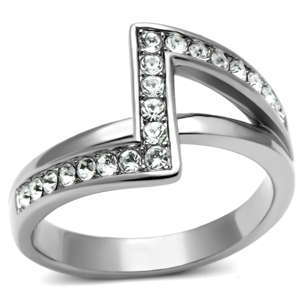 TK624 - High polished (no plating) Stainless Steel Ring with Top Grade Crystal  in Clear - Joyeria Lady