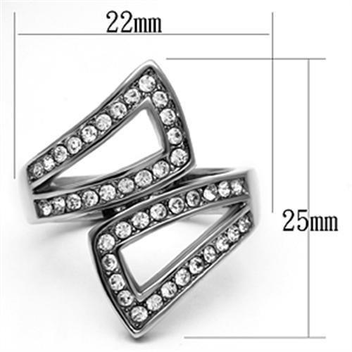 TK625 - High polished (no plating) Stainless Steel Ring with Top Grade Crystal  in Clear - Joyeria Lady