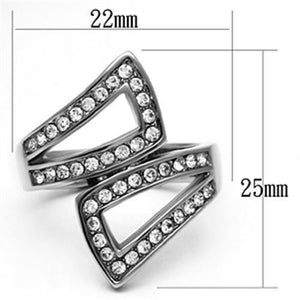 TK625 - High polished (no plating) Stainless Steel Ring with Top Grade Crystal  in Clear