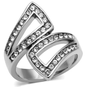 TK625 - High polished (no plating) Stainless Steel Ring with Top Grade Crystal  in Clear - Joyeria Lady