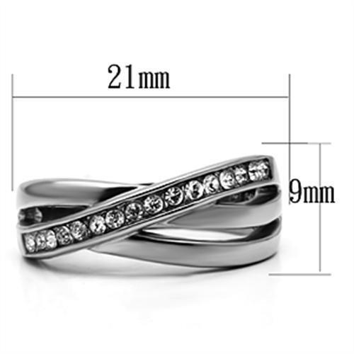 TK626 - High polished (no plating) Stainless Steel Ring with Top Grade Crystal  in Clear - Joyeria Lady