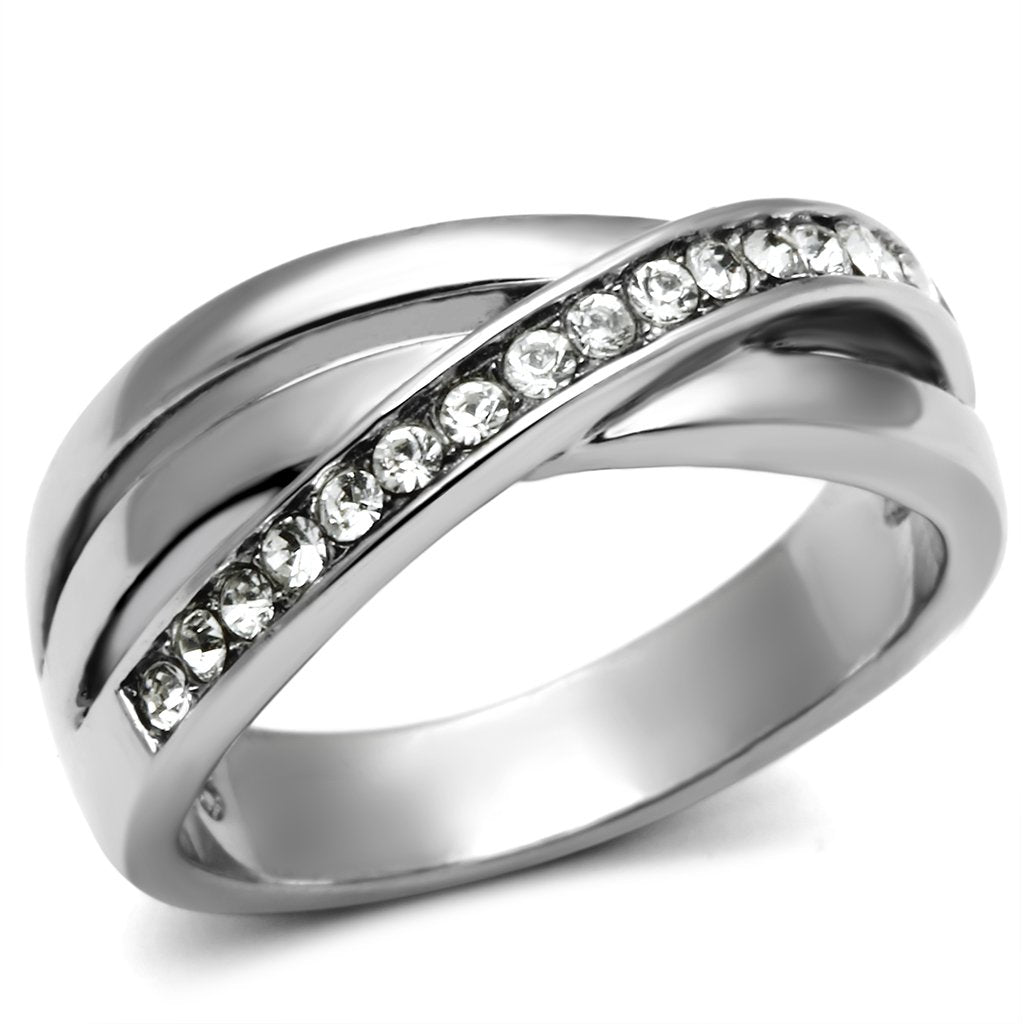 TK626 - High polished (no plating) Stainless Steel Ring with Top Grade Crystal  in Clear - Joyeria Lady