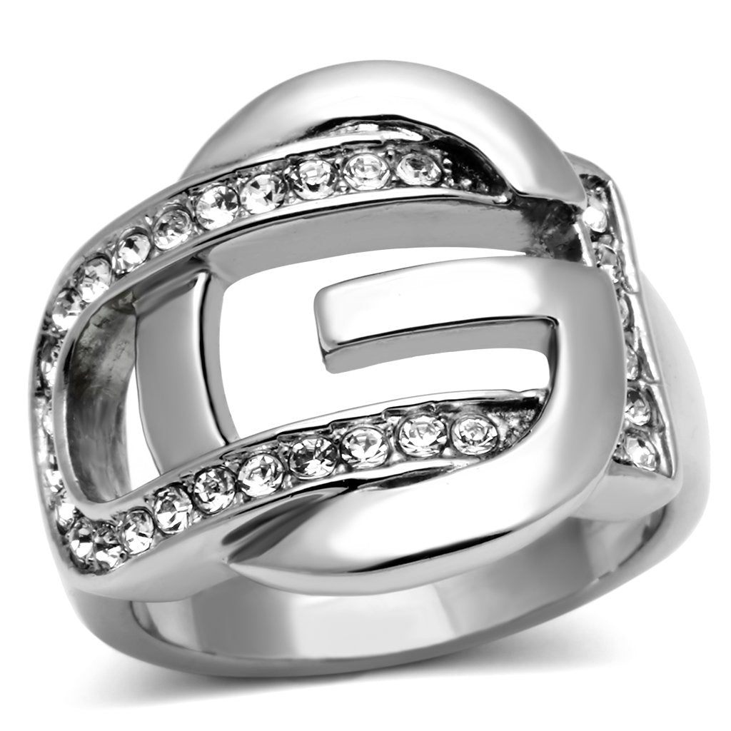 TK634 - High polished (no plating) Stainless Steel Ring with Top Grade Crystal  in Clear - Joyeria Lady