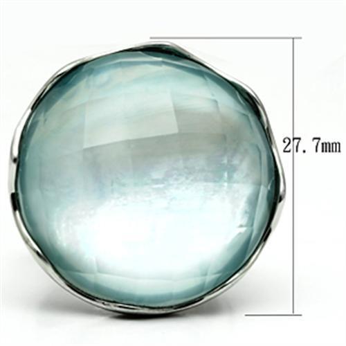 TK637 - High polished (no plating) Stainless Steel Ring with Synthetic Synthetic Glass in Sea Blue - Joyeria Lady