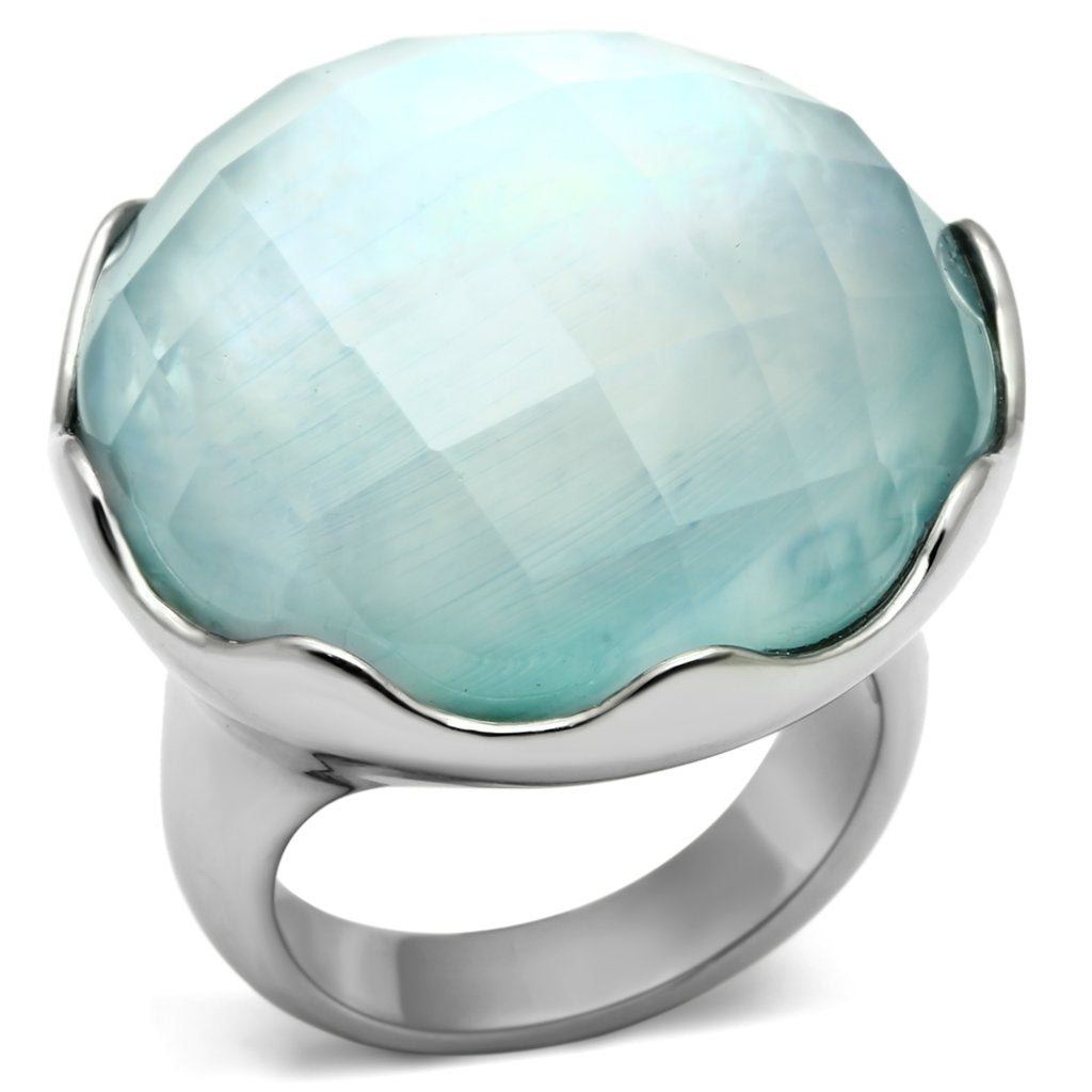 TK637 - High polished (no plating) Stainless Steel Ring with Synthetic Synthetic Glass in Sea Blue - Joyeria Lady