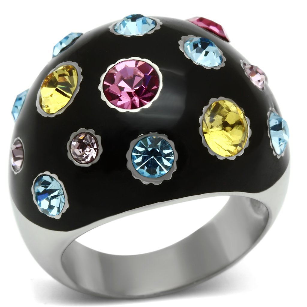 TK640 - High polished (no plating) Stainless Steel Ring with Top Grade Crystal  in Multi Color - Joyeria Lady