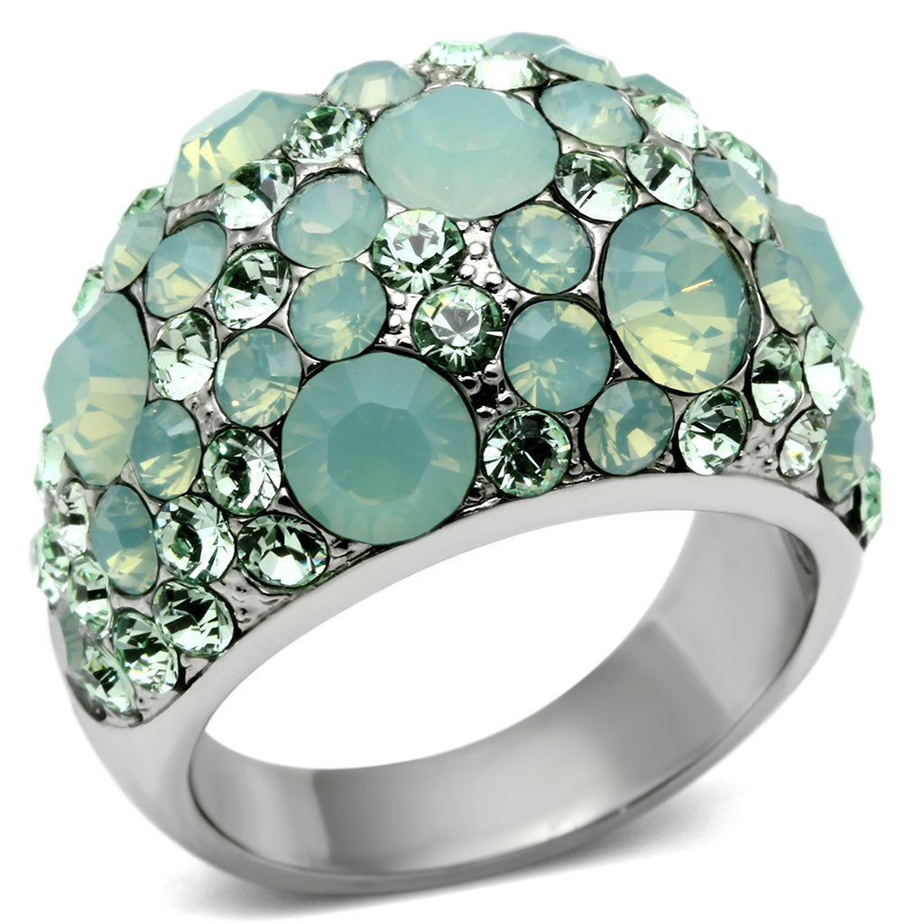 TK641 - High polished (no plating) Stainless Steel Ring with Top Grade Crystal  in Multi Color - Joyeria Lady