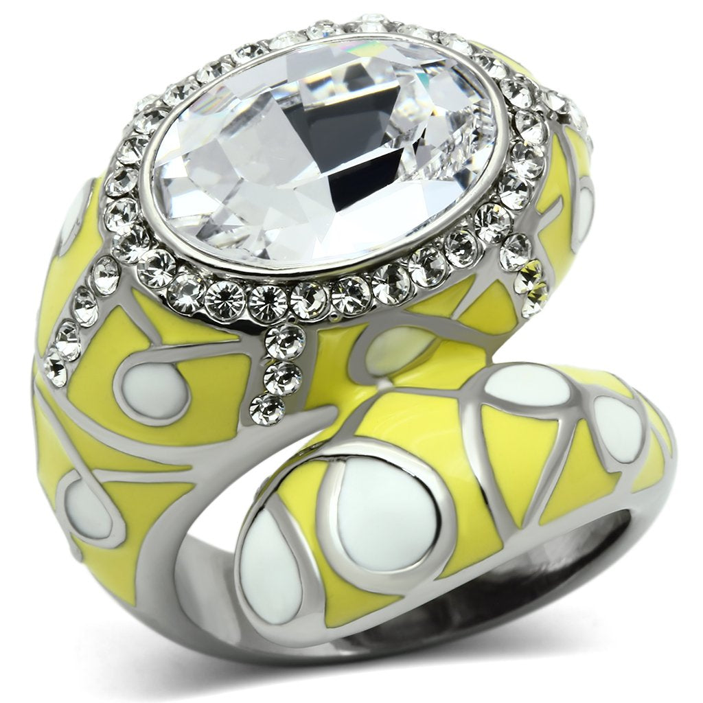 TK643 - High polished (no plating) Stainless Steel Ring with Top Grade Crystal  in Clear - Joyeria Lady