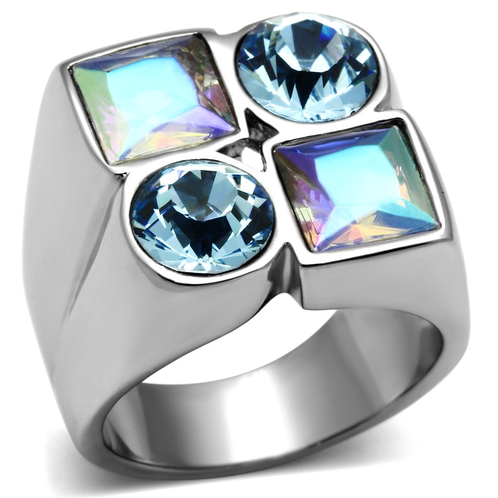 TK645 - High polished (no plating) Stainless Steel Ring with Top Grade Crystal  in Multi Color - Joyeria Lady