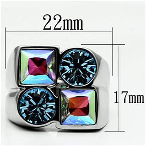 TK645 - High polished (no plating) Stainless Steel Ring with Top Grade Crystal  in Multi Color - Joyeria Lady