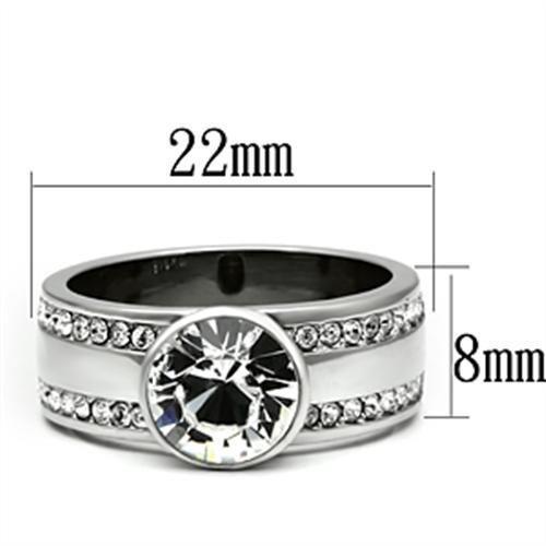 TK646 - High polished (no plating) Stainless Steel Ring with Top Grade Crystal  in Clear - Joyeria Lady