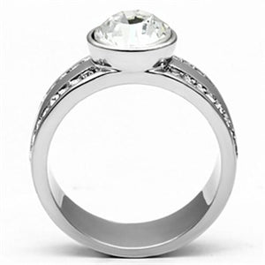 TK646 - High polished (no plating) Stainless Steel Ring with Top Grade Crystal  in Clear