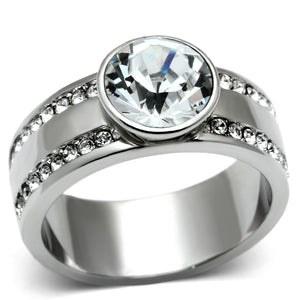 TK646 - High polished (no plating) Stainless Steel Ring with Top Grade Crystal  in Clear - Joyeria Lady