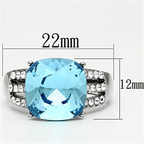 TK647 - High polished (no plating) Stainless Steel Ring with Top Grade Crystal  in Sea Blue - Joyeria Lady