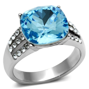 TK647 - High polished (no plating) Stainless Steel Ring with Top Grade Crystal  in Sea Blue - Joyeria Lady