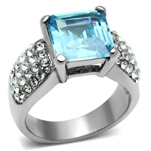 TK648 - High polished (no plating) Stainless Steel Ring with Top Grade Crystal  in Sea Blue - Joyeria Lady