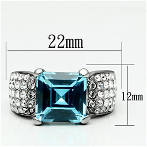 TK648 - High polished (no plating) Stainless Steel Ring with Top Grade Crystal  in Sea Blue - Joyeria Lady