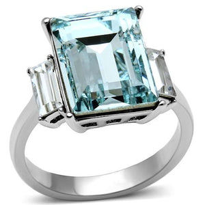 TK650 - High polished (no plating) Stainless Steel Ring with Top Grade Crystal  in Sea Blue - Joyeria Lady