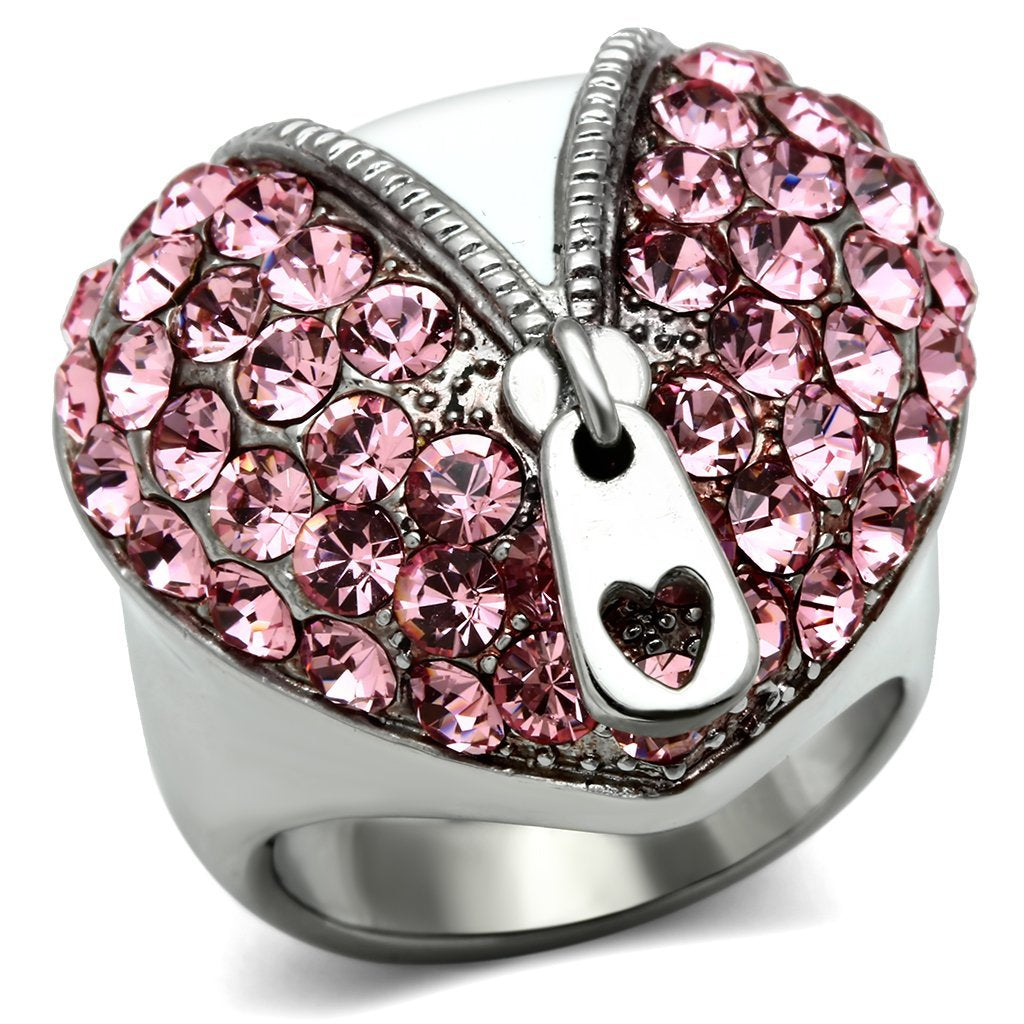 TK652 - High polished (no plating) Stainless Steel Ring with Top Grade Crystal  in Rose - Joyeria Lady