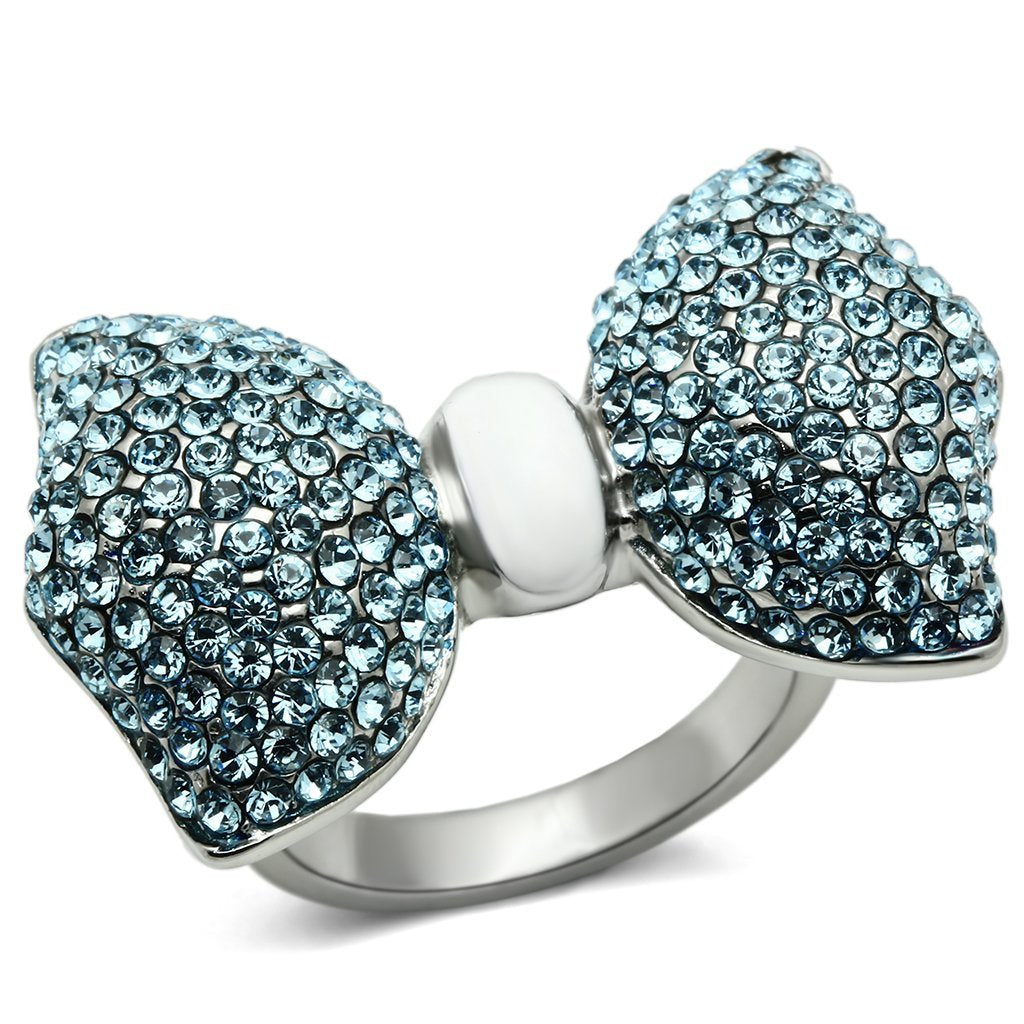 TK653 - High polished (no plating) Stainless Steel Ring with Top Grade Crystal  in Sea Blue - Joyeria Lady