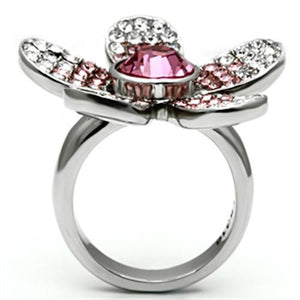 TK654 - High polished (no plating) Stainless Steel Ring with Top Grade Crystal  in Rose