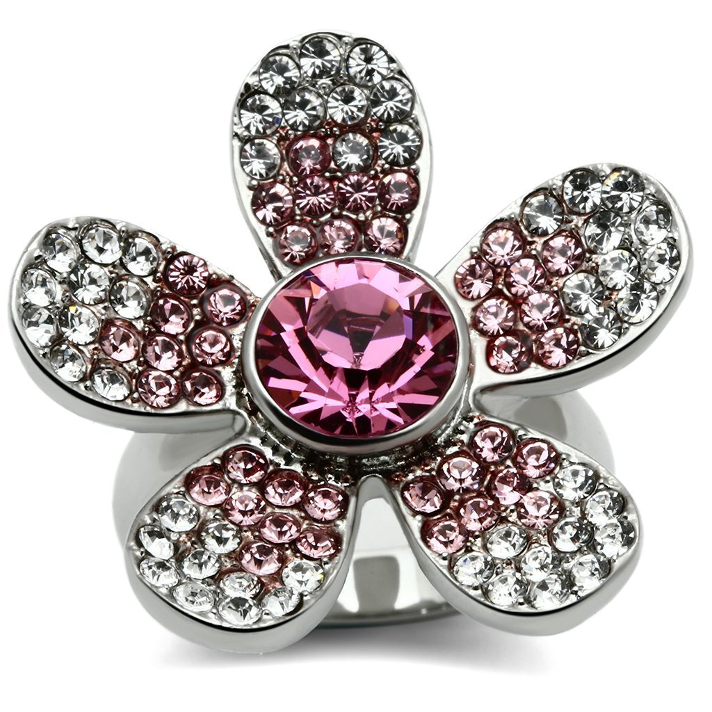 TK654 - High polished (no plating) Stainless Steel Ring with Top Grade Crystal  in Rose - Joyeria Lady