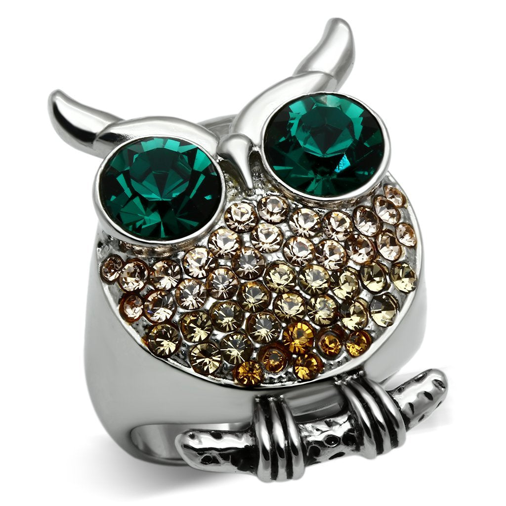 TK656 - High polished (no plating) Stainless Steel Ring with Top Grade Crystal  in Emerald - Joyeria Lady