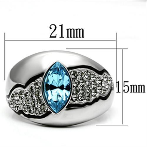 TK659 - High polished (no plating) Stainless Steel Ring with Top Grade Crystal  in Sea Blue - Joyeria Lady