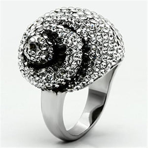 TK661 - High polished (no plating) Stainless Steel Ring with Top Grade Crystal  in Clear