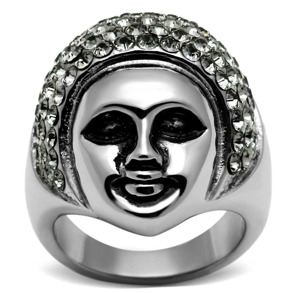 TK668 - High polished (no plating) Stainless Steel Ring with Top Grade Crystal  in Black Diamond - Joyeria Lady