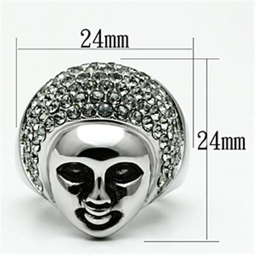 TK668 - High polished (no plating) Stainless Steel Ring with Top Grade Crystal  in Black Diamond - Joyeria Lady