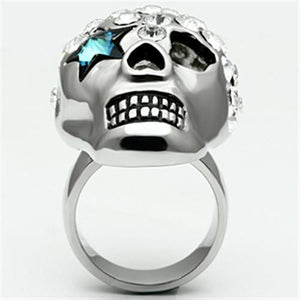 TK669 - High polished (no plating) Stainless Steel Ring with Top Grade Crystal  in Capri Blue