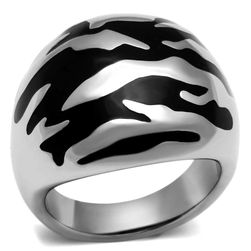 TK672 - High polished (no plating) Stainless Steel Ring with Epoxy  in Jet - Joyeria Lady