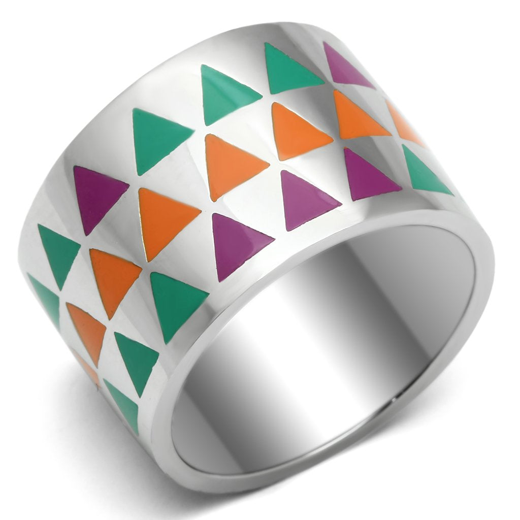 TK675 - High polished (no plating) Stainless Steel Ring with Epoxy  in Multi Color - Joyeria Lady