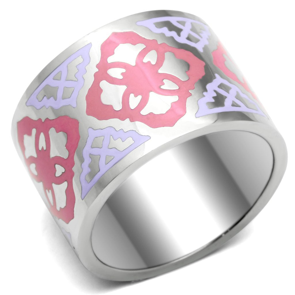 TK676 - High polished (no plating) Stainless Steel Ring with Epoxy  in Multi Color - Joyeria Lady