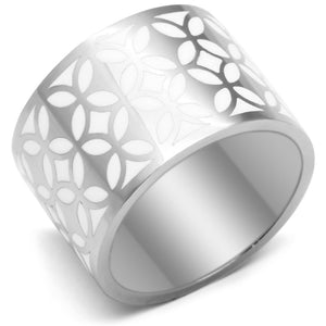 TK677 - High polished (no plating) Stainless Steel Ring with Epoxy  in White - Joyeria Lady